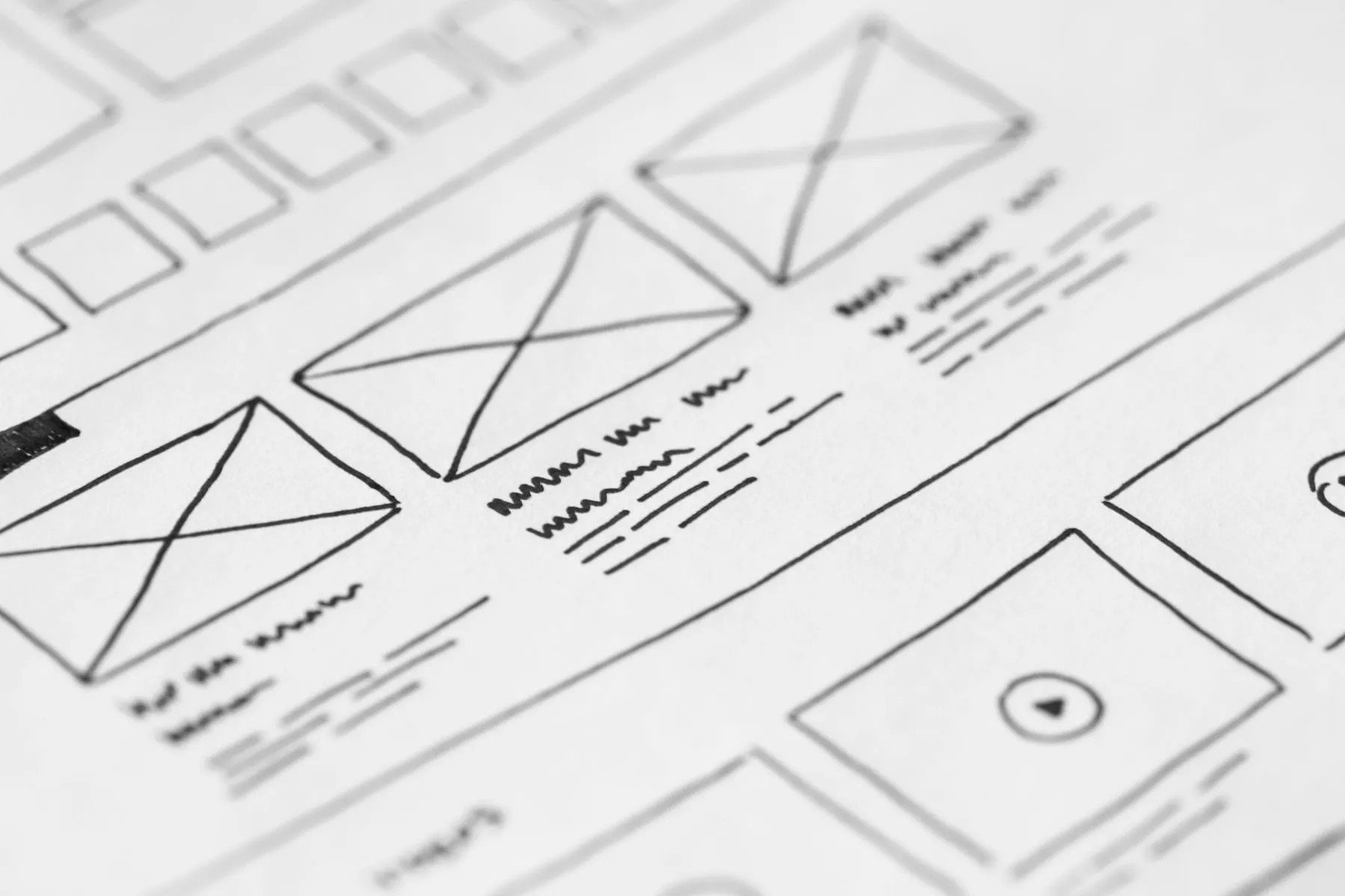 Wireframes dessinés à la main pour la refonte d’un site